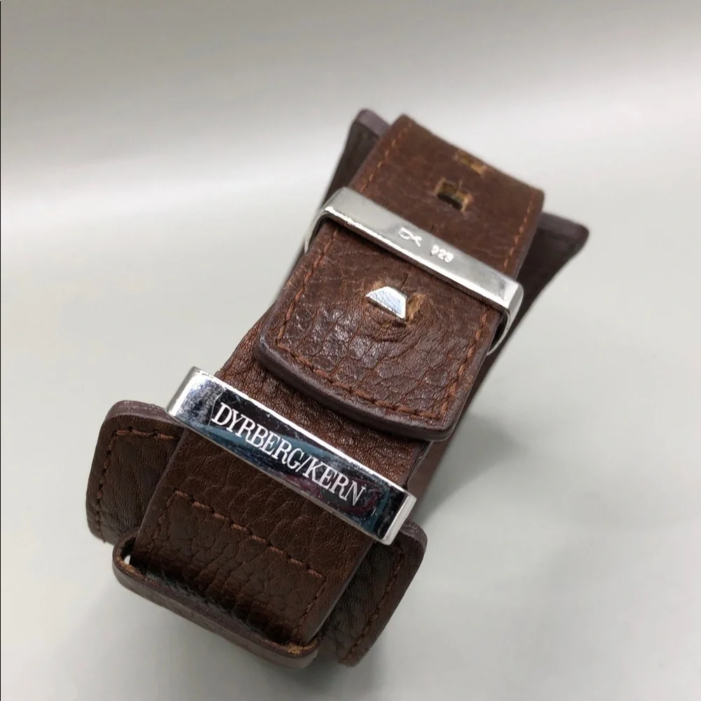 DYRBERG/KERN of DENMARK Brown Leather Sterling Silver 925 Studded Bracelet Men's